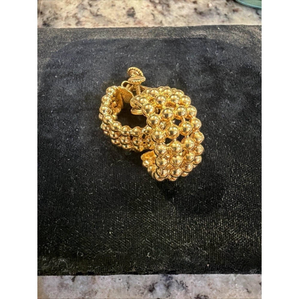 Vintage Napier Gold Tone Beaded Screw Back‎ Earrings Mid Century